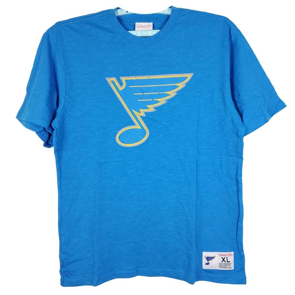St. Louis Blues Mitchell & Ness NHL XL XLarge Shirt Distressed Logo Blue NWT
